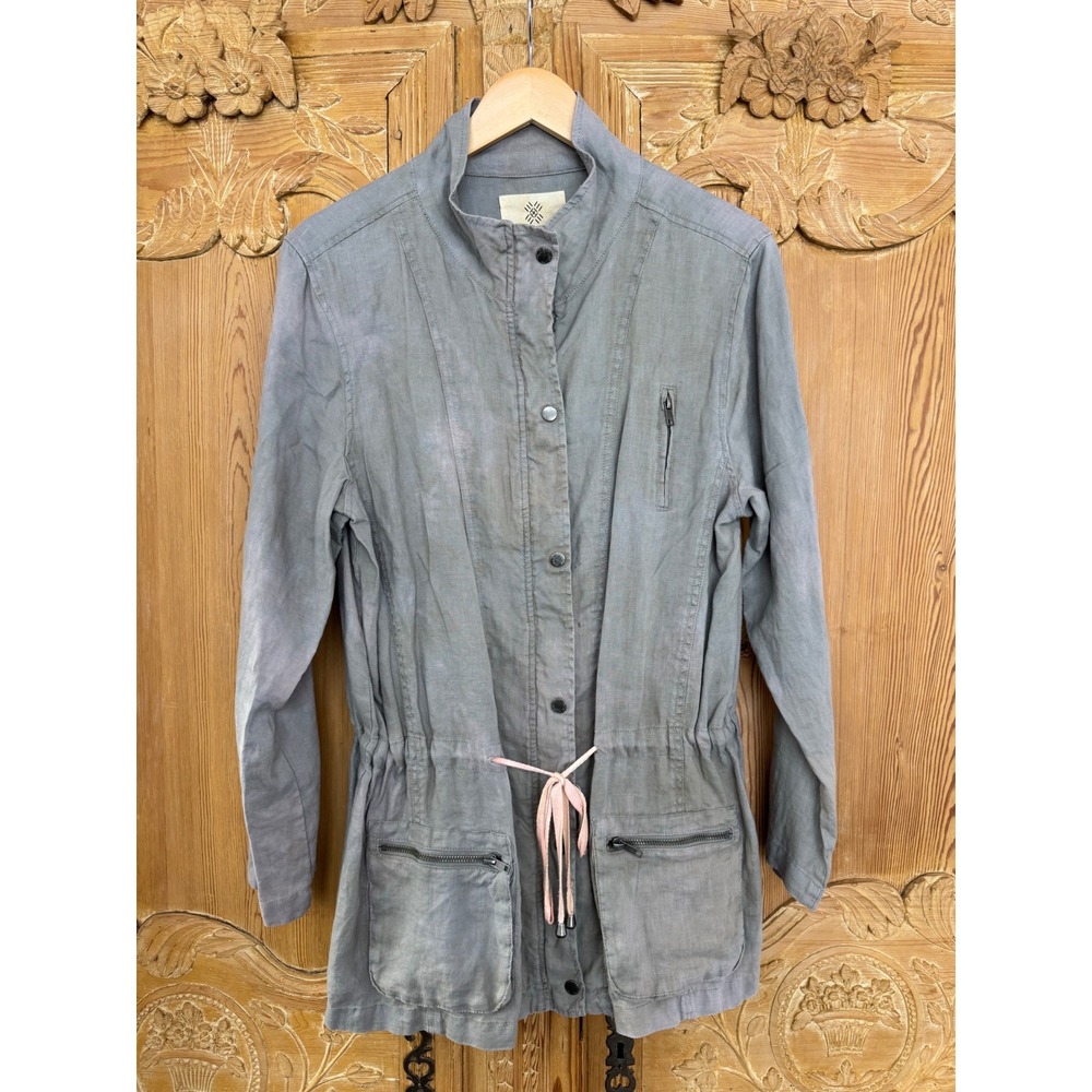 100% Linen Utility Jacket Size L – Drawstring Waist Bird Patch One of a‎ Kind - Picture 7 of 11